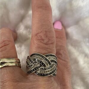 🍀JS 925 Elegant Sterling Silver Diamond Braided Ring